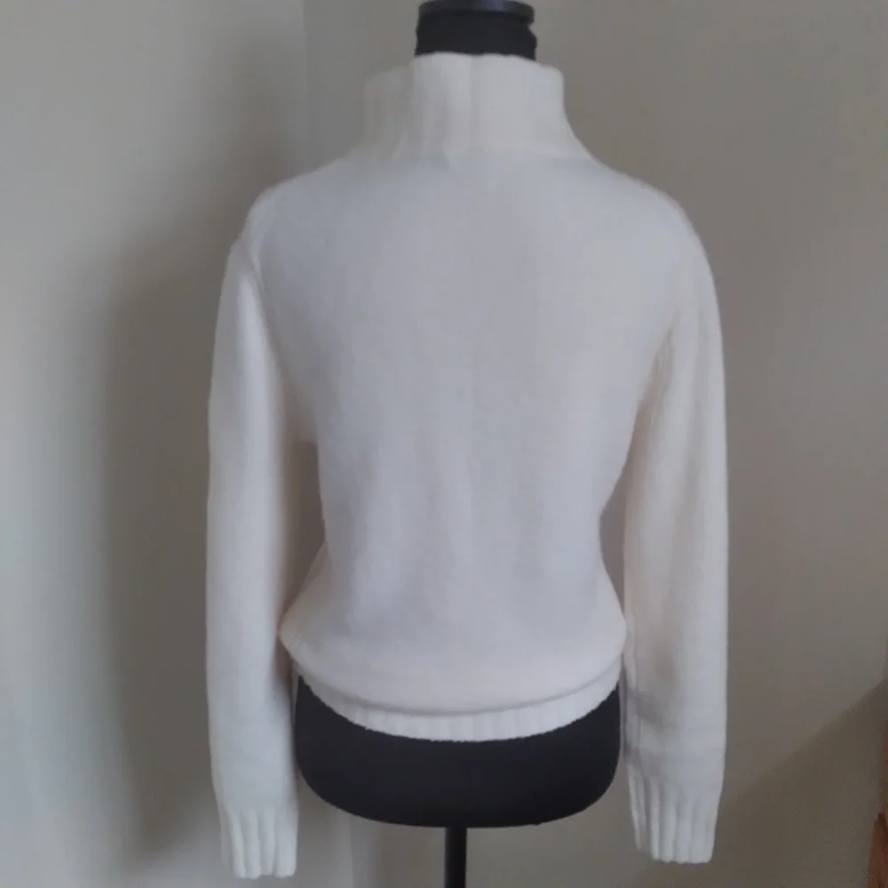 J. Crew Cream Funnel Mock Neck Sweater Merino‎ Wool Ribbed  XS Minimalist
